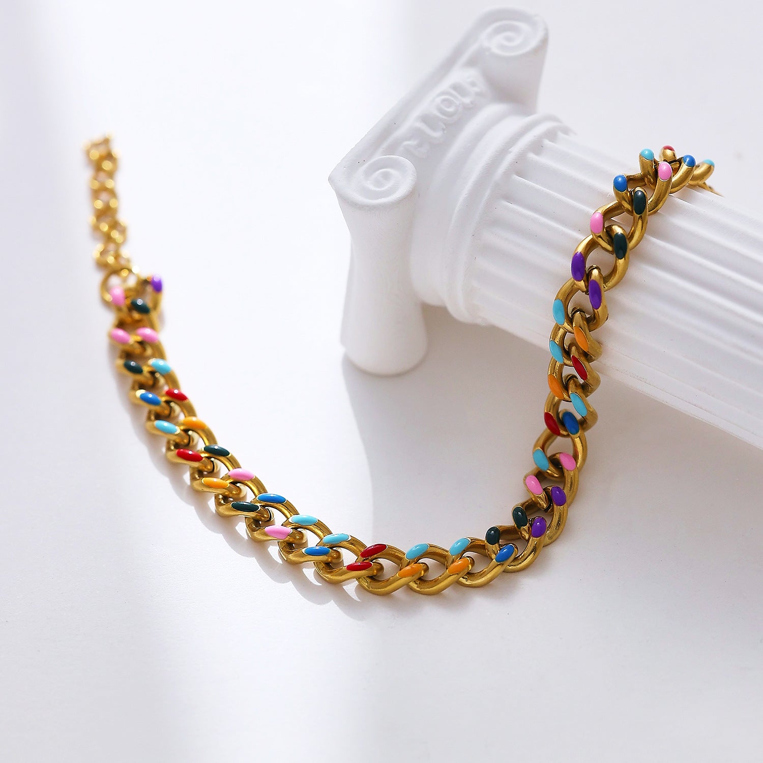 Wholesale Titanium Steel Enamel Drop Glue Seven Color Cuban Necklaces
